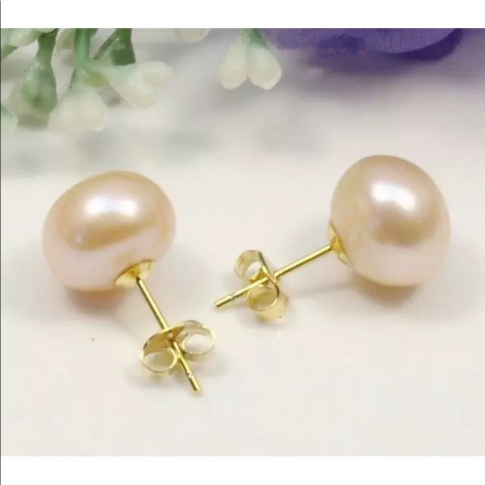 14kt Solid Gold 8mm Pink South Sea Pearl Stud Earrings - Picture 2 of 5